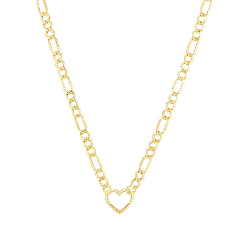 10K Yellow Gold Figaro Chain Heart Necklace 10K yellow gold heart pendant necklace on a Figaro chain