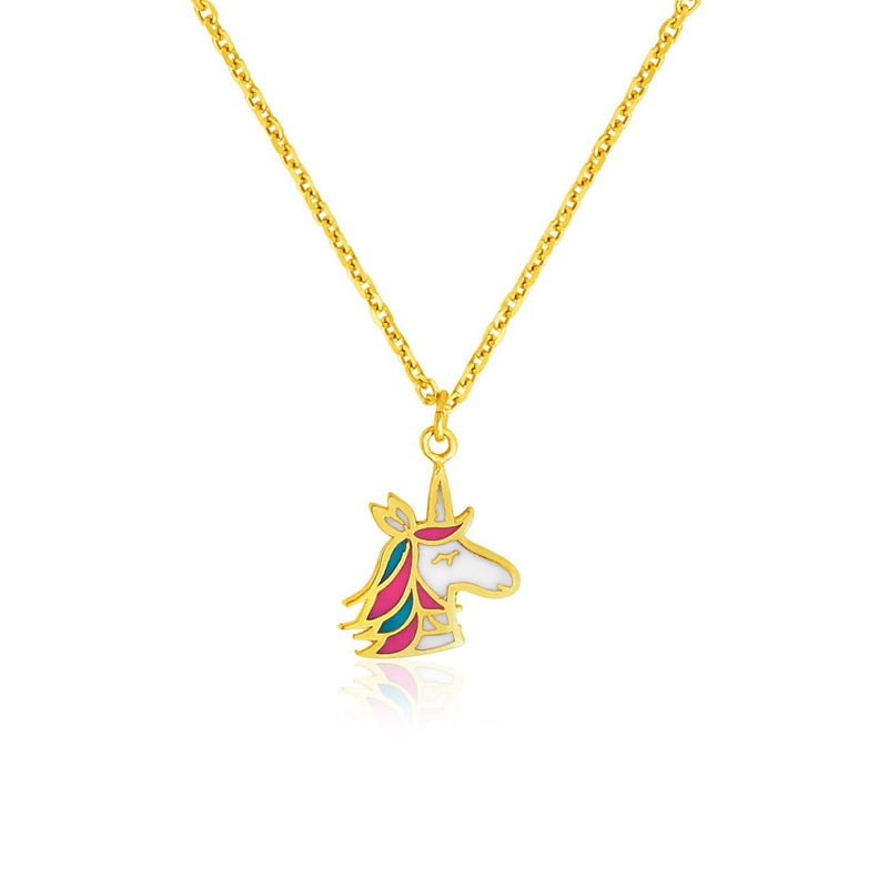 14k Yellow Gold Childrens Necklace with Enameled Unicorn Pendant 14K yellow gold children's necklace with enameled unicorn pendant