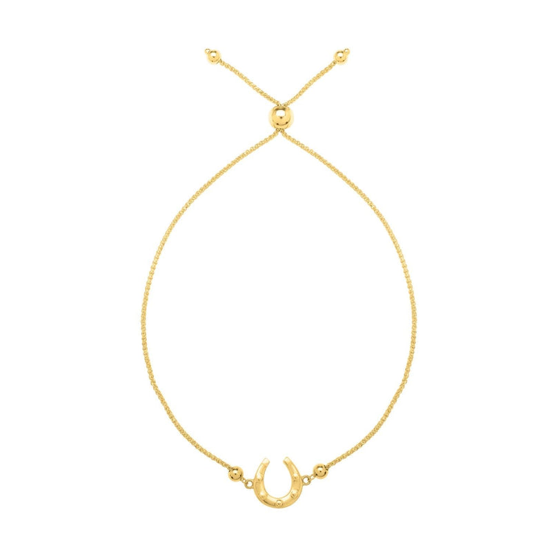 Adjustable Horseshoe Draw String Bracelet in 14K Yellow Gold 14K yellow gold adjustable horseshoe draw string bracelet on fine chain