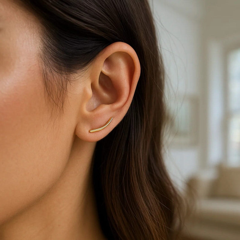 14k Yellow Gold Curve Climber Post Earrings Product Image