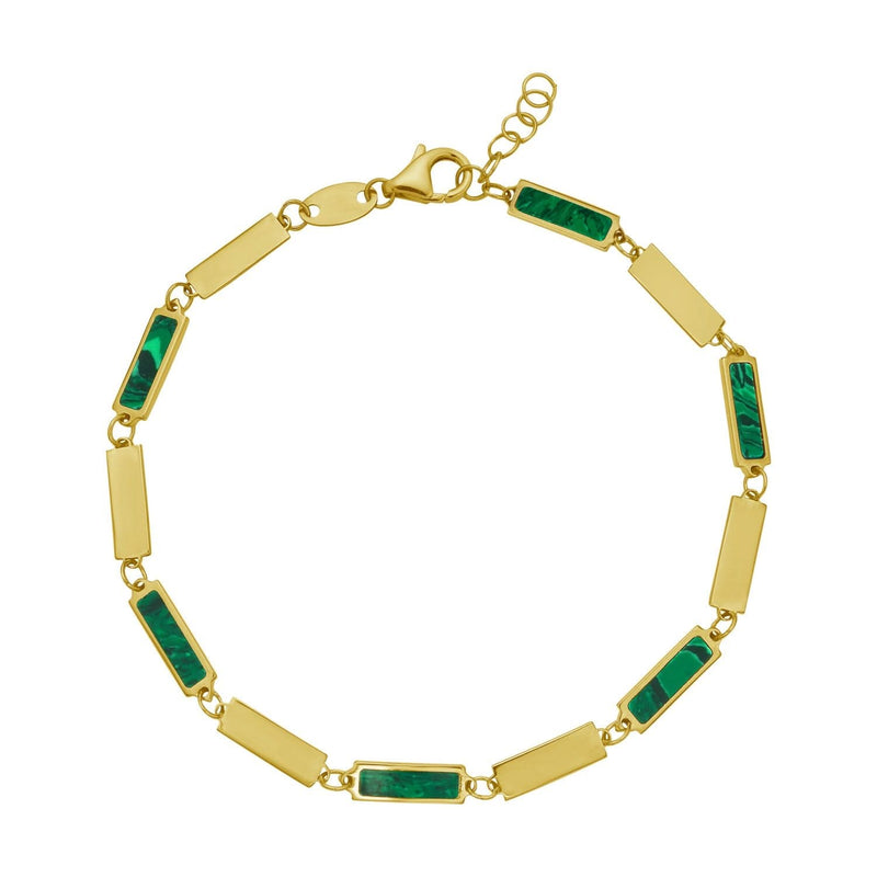 14K Yellow Gold Malachite Rectangle Links Bracelet (3.50 mm) 14K yellow gold bracelet with rectangle malachite stone links