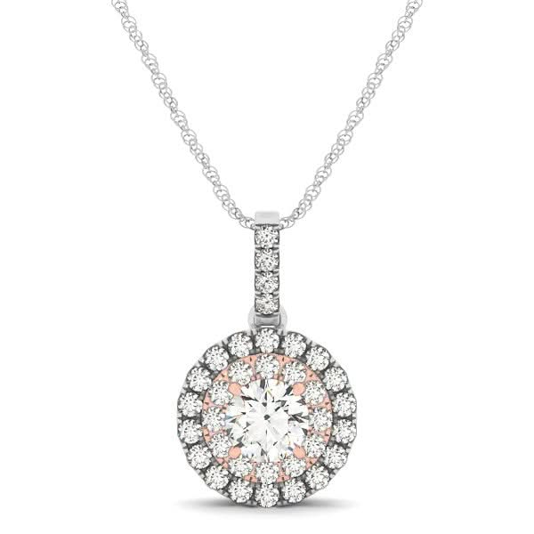 Round Shape Halo Diamond Pendant in 14k White and Rose Gold (1/2 cttw) 14K rose gold pendant with round diamond stones in a halo setting