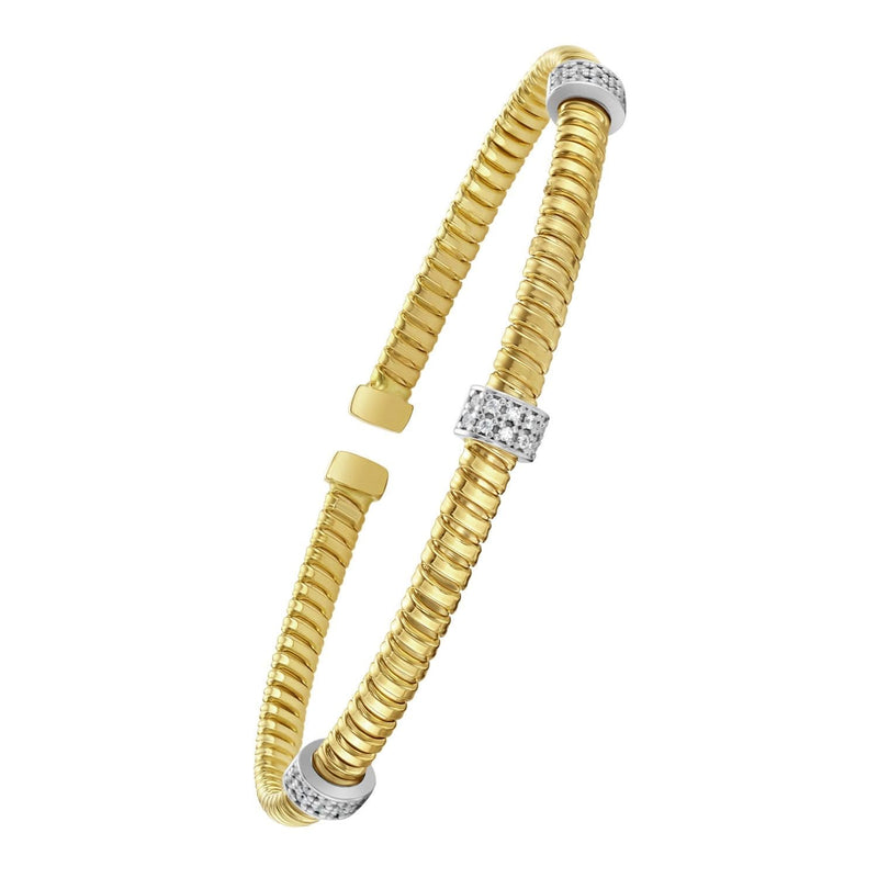14K Yellow Gold Diamond Triple Station Tubogas Cuff 14K yellow gold cuff bracelet with three diamond stations