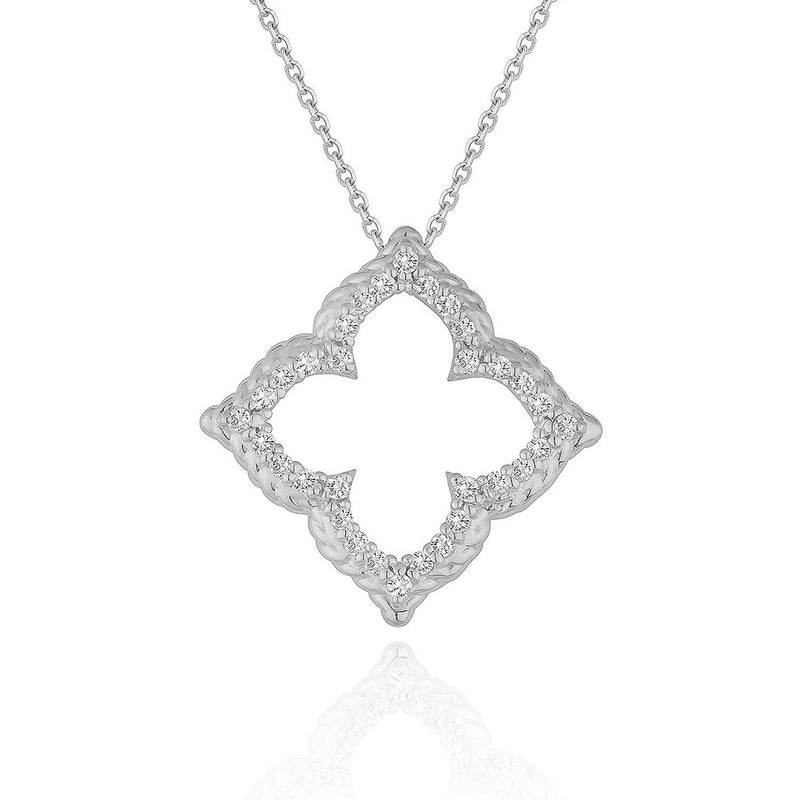 14k White Gold Diamond Cut-out Flower Pendant (1/3 cttw) 14K white gold flower pendant necklace with cut-out diamond petals