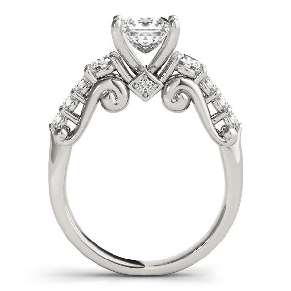 14k White Gold 3 Stone Antique Design Diamond Engagement Ring (1 3/4 cttw) Product Image