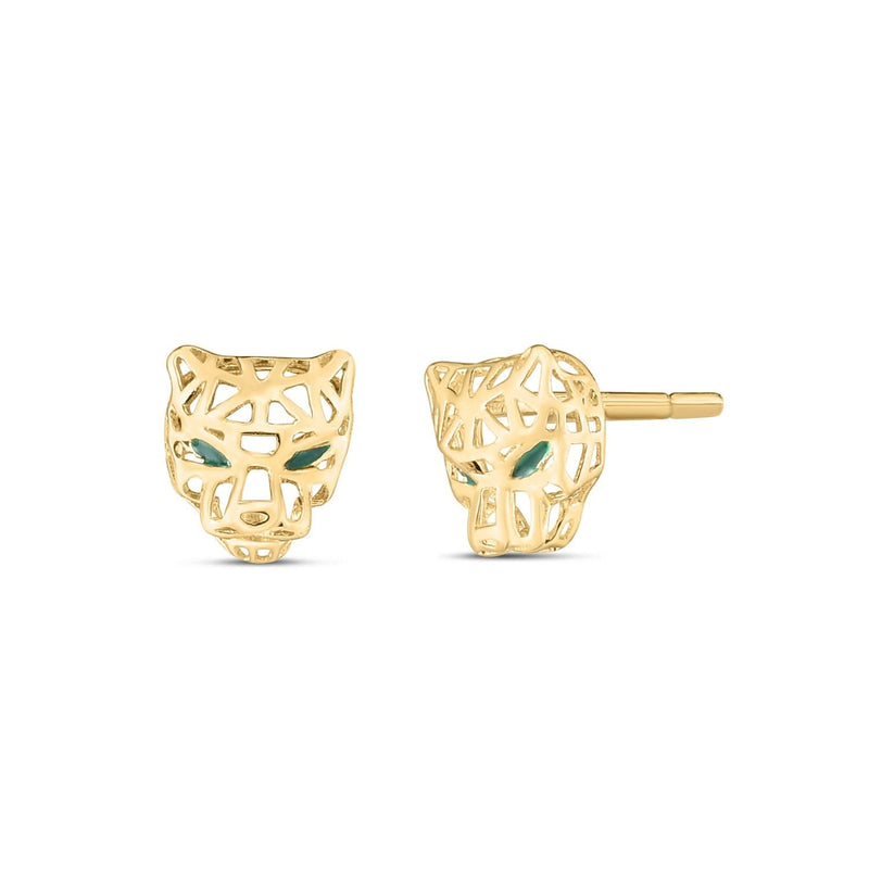 14k Yellow Gold Panther Head Stud Earrings 14K yellow gold panther head stud earrings with sculpted double-cat design