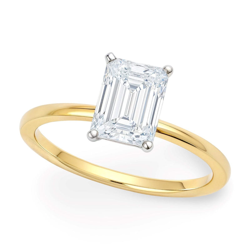1 Carat Radiant Lab Grown IGI G/VS1 Diamond Solitaire Ring in 10K Yellow Gold 10K yellow gold ring with 1 radiant diamond stone in solitaire setting