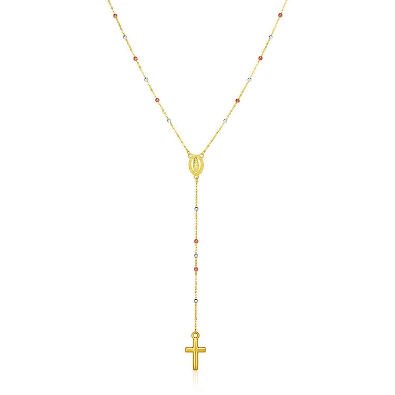 14k Tri Color Gold Lariat Rosary Necklace Product Image