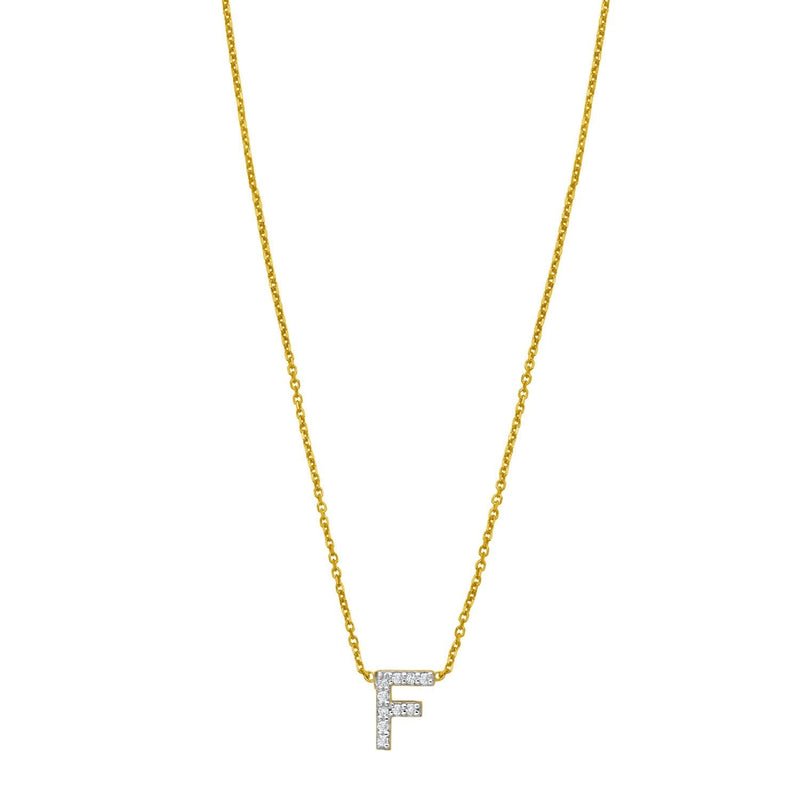 14K Yellow Gold Mini Diamond F Initial Pendant Necklace 14K yellow gold F initial pendant necklace with diamond accents