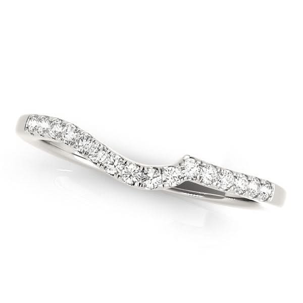 14k White Gold Curved Style Pave Diamond Wedding Ring (1/6 cttw) 14K white gold wedding ring with curved row of round pavé diamond stones