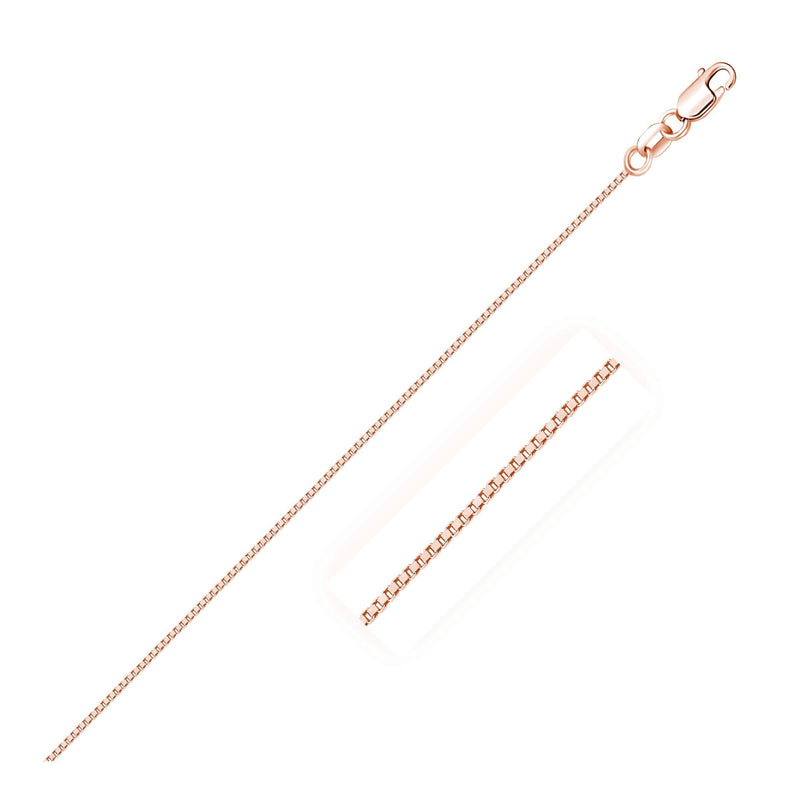 18k Rose Gold Classic Box Chain (0.60 mm) 18K rose gold box chain with fine 0.60 mm interlocking square links