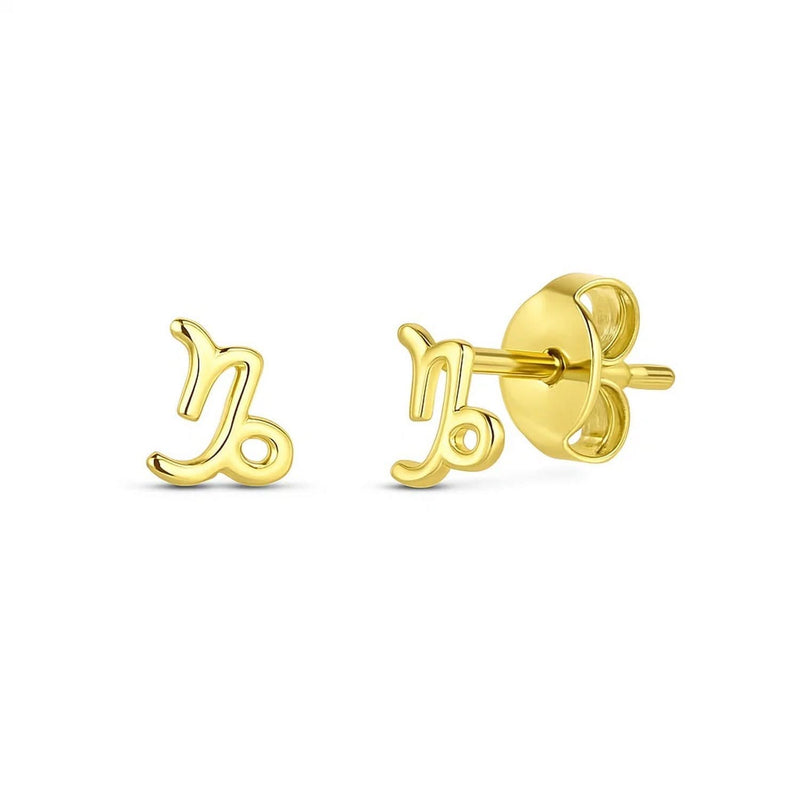 14k Yellow Gold Capricorn Stud Earrings 14K yellow gold Capricorn zodiac stud earrings without gemstone stones