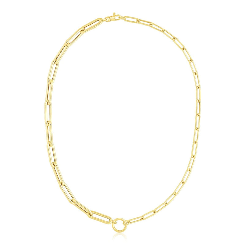 14k Yellow Gold High Polish Elongated Paperclip Chain Circle Necklace 14K yellow gold high polish elongated paperclip chain necklace