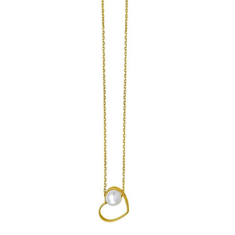 Open Heart and Pearl Necklace in 14K Yellow Gold 14K yellow gold necklace with 1 pear pearl stone in an open heart pendant