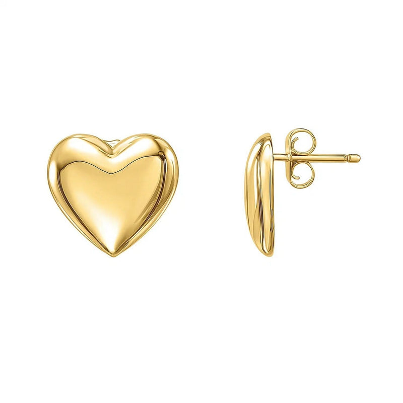 Puffed Up Heart Stud Earrings in 14K Yellow Gold 14K yellow gold puffed heart stud earrings with polished domed profile
