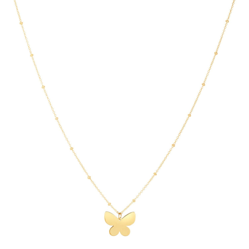 14k Yellow Gold Papillon Butterfly Necklace 14K yellow gold Papillon butterfly pendant necklace with open cutwork wings