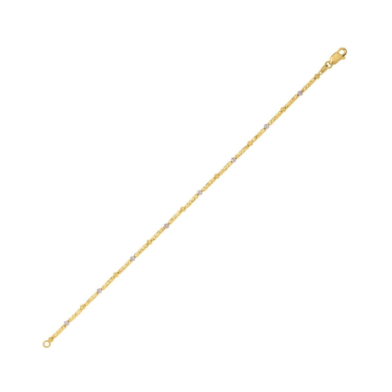 Two Tone Bar and Bead Bracelet in 14K Gold (1.70 mm) 14K two-tone gold bar and bead bracelet, 1.70 mm width