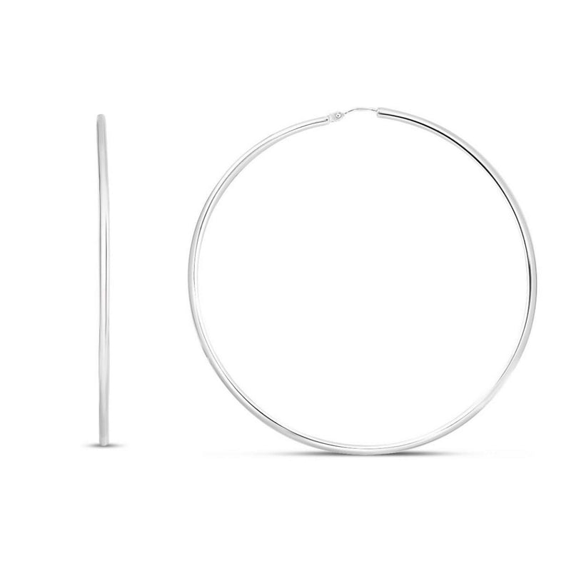 Rhodium Plated Endless Hoop Earrings in Sterling Silver Rhodium plated sterling silver endless hoop earrings with bright white finish