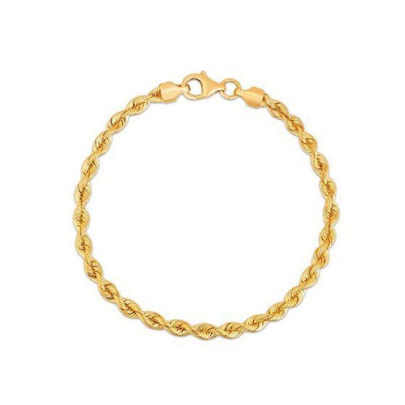 Silk Rope Chain Bracelet in 14k Yellow Gold (3.70 mm) 14K yellow gold rope chain bracelet, 3.70 mm width