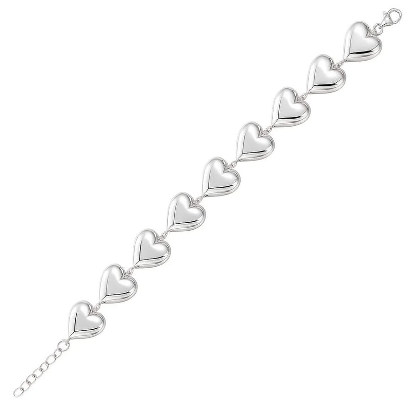 Sterling Silver Rhodium Plated Puffed Hearts Bracelet 925 sterling silver rhodium plated bracelet with puffed heart shape links