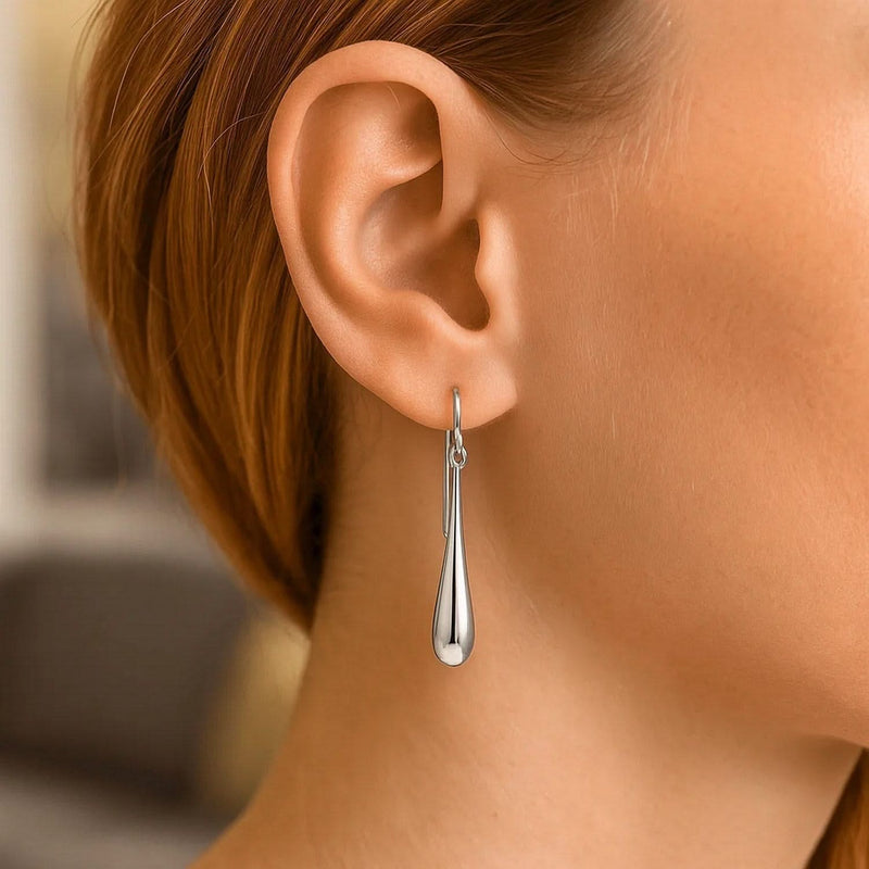 14k White Gold Long Polished Teardrop Dangling Earrings Product Image