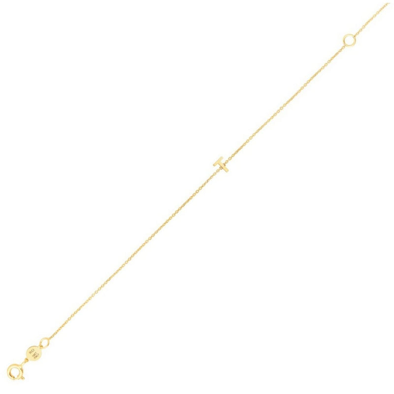 14K Yellow Gold Mini Initial T Bracelet 14K yellow gold mini initial T bracelet on fine cable-link chain