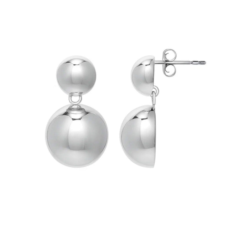 Sterling Silver Rhodium Plated Puffed Round Double Button Drop Earrings 925 rhodium plated sterling silver puffed round double button drop earrings