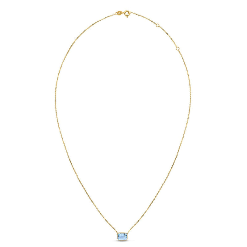 14K Yellow Gold Emerald Cut Blue Topaz Necklace 14K yellow gold necklace with 1 emerald-cut blue topaz stone