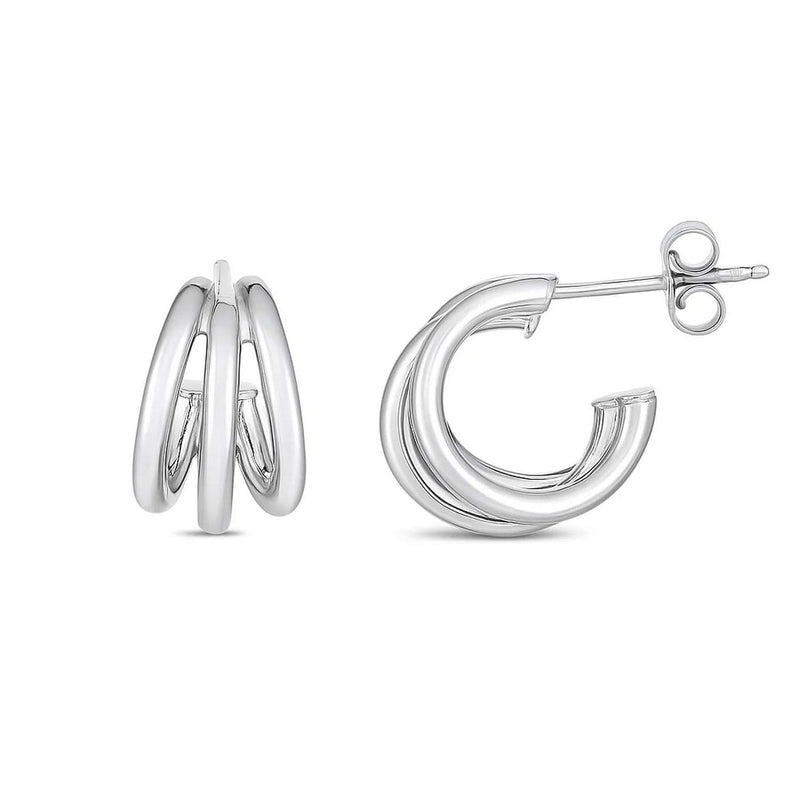 Sterling Silver Triple Row Strand Hoop Earrings 925 sterling silver triple row strand hoop earrings with polished finish
