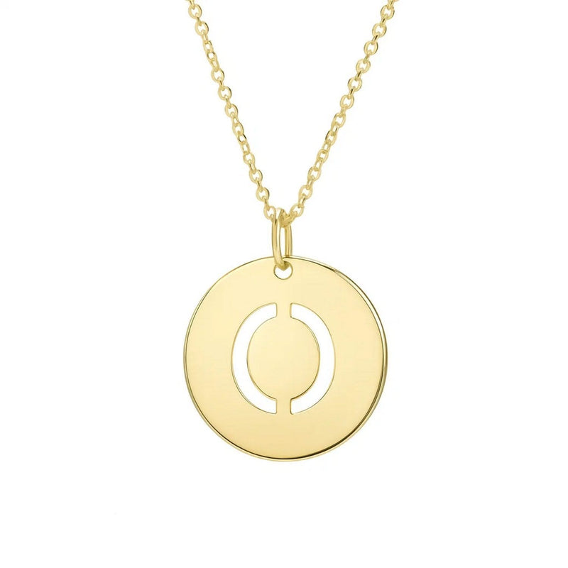 14K Yellow Gold Disc Initial O Pendant 14K yellow gold disc initial O pendant with polished flat face and fixed bail