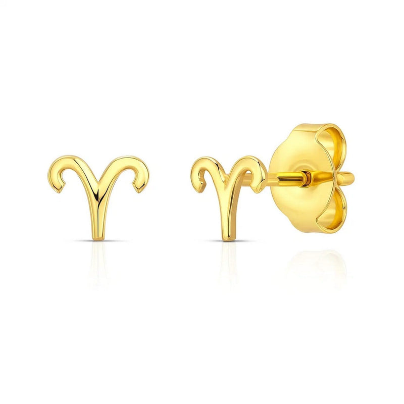 14K Yellow Gold Aries Stud Earrings 14K yellow gold Aries zodiac ring with sculpted ram motif and no stones