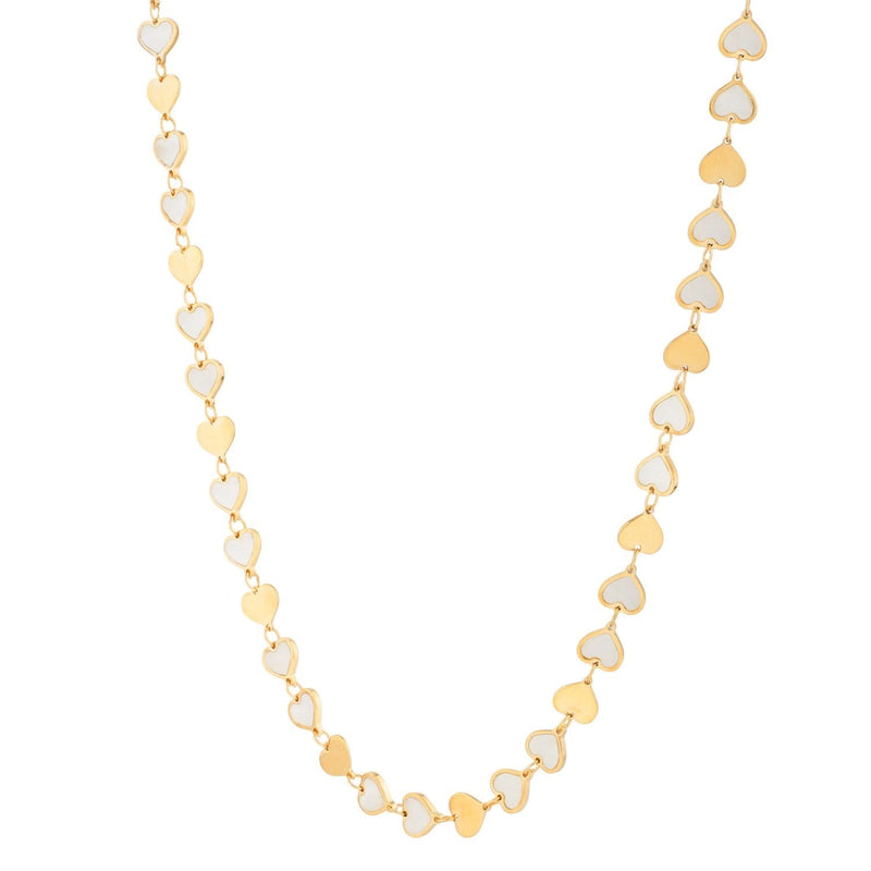 MOP Gem Heart Mirror Chain Necklace in 14K Yellow Gold 14K yellow gold necklace with heart mother-of-pearl gem mirror chain
