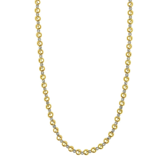 14K two-tone gold beaded chain necklace in yellow and white gold