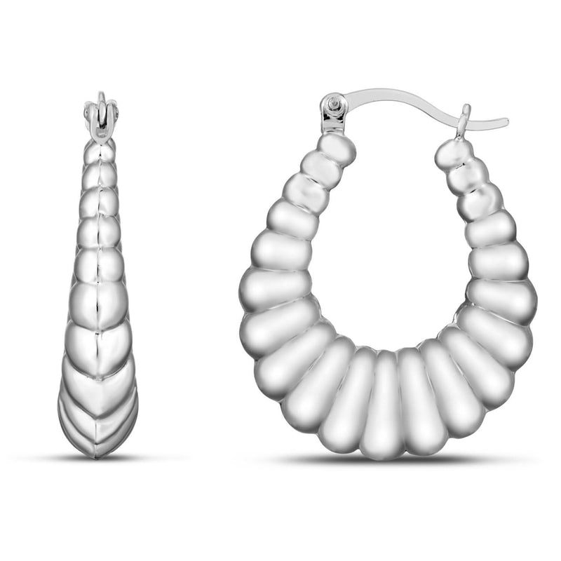 Sterling Silver Rhodium Plated Graduated Ribbed Hoop Earrings Sterling silver rhodium plated graduated ribbed hoop earrings