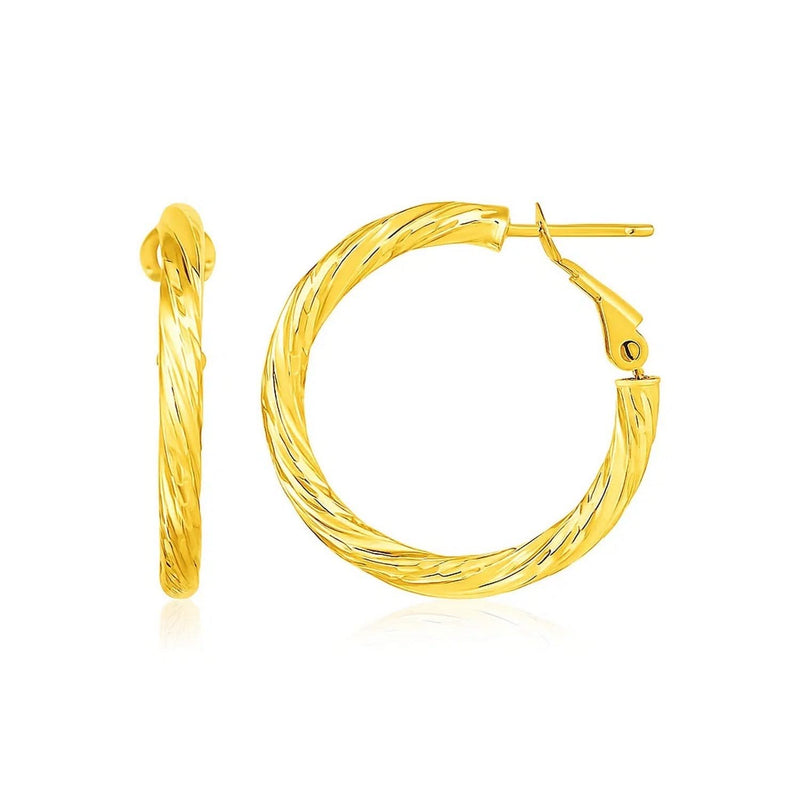 14k Yellow Gold Petite Twisted Round Hoop Earrings(3x20mm) 14K yellow gold twisted round hoop earrings, 3x20mm slim profile