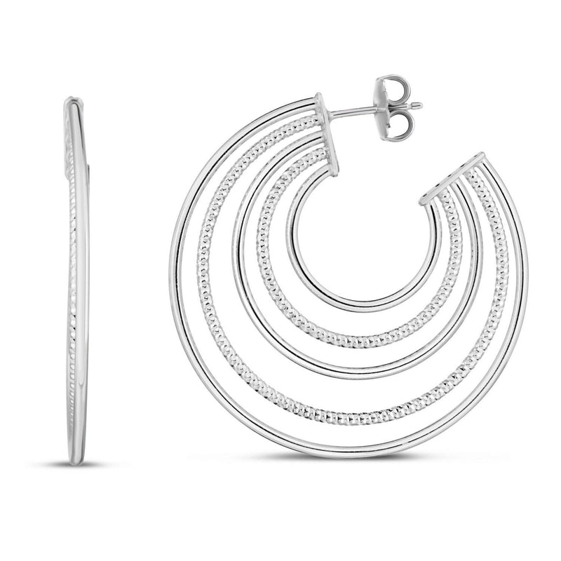 Sterling Silver Diamond Cut and Polished Five Row Hoop Earrings 925 sterling silver five row hoop earrings with diamond-cut and polished finish