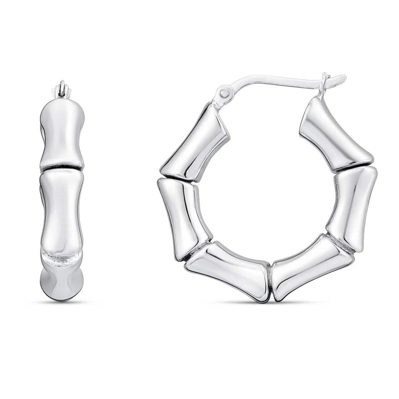 Sterling Silver Rhodium Plated Bold Bamboo Hoop Earrings 925 sterling silver rhodium plated bold bamboo hoop earrings