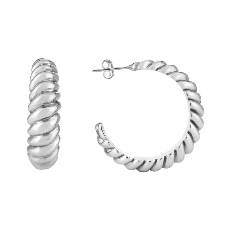 Sterling Silver Rhodium Plated Large Ribbed Twisted Hoop Earrings Sterling silver rhodium plated large ribbed twisted hoop earrings