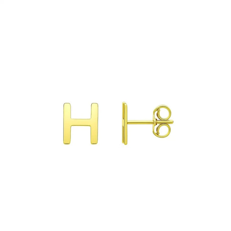 14K Yellow Gold Yours Truly Initial H Stud Earrings 14K yellow gold initial H stud earrings in solid polished letterform