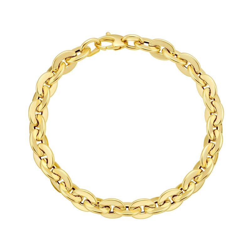 14K Yellow Gold Mirror Rolo Link Chain Bracelet (7.30 mm) 14K yellow gold rolo link chain bracelet with mirrored 7.30 mm links