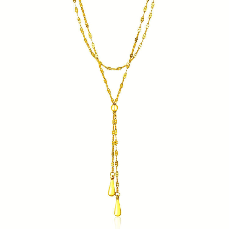 14k Yellow Gold Double Strand Chain with Puffed Heart Lariat Necklace Product Image