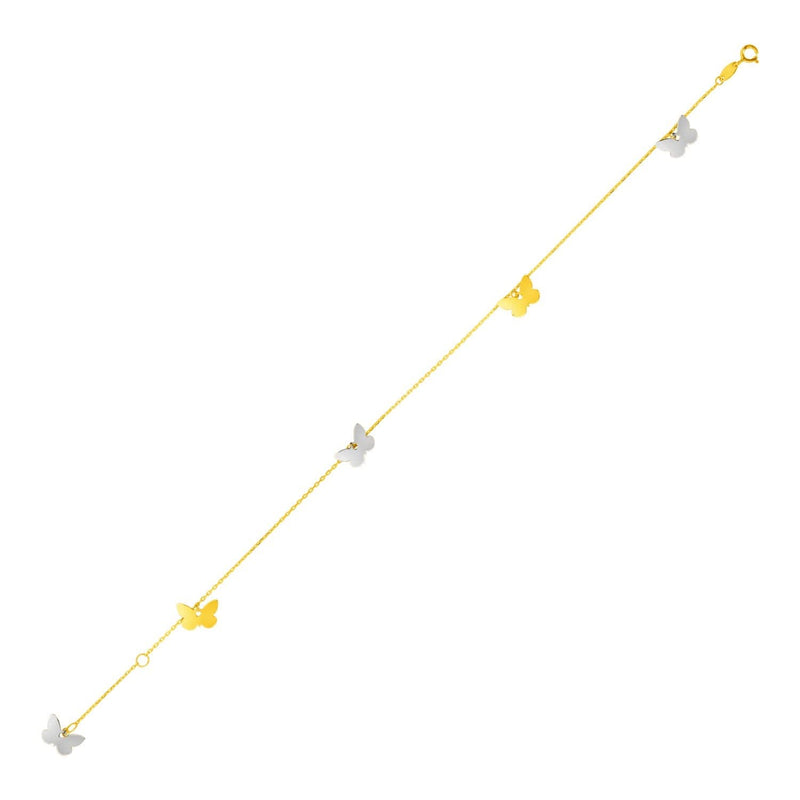14k Two Tone Gold Anklet with Butterflies Product Image