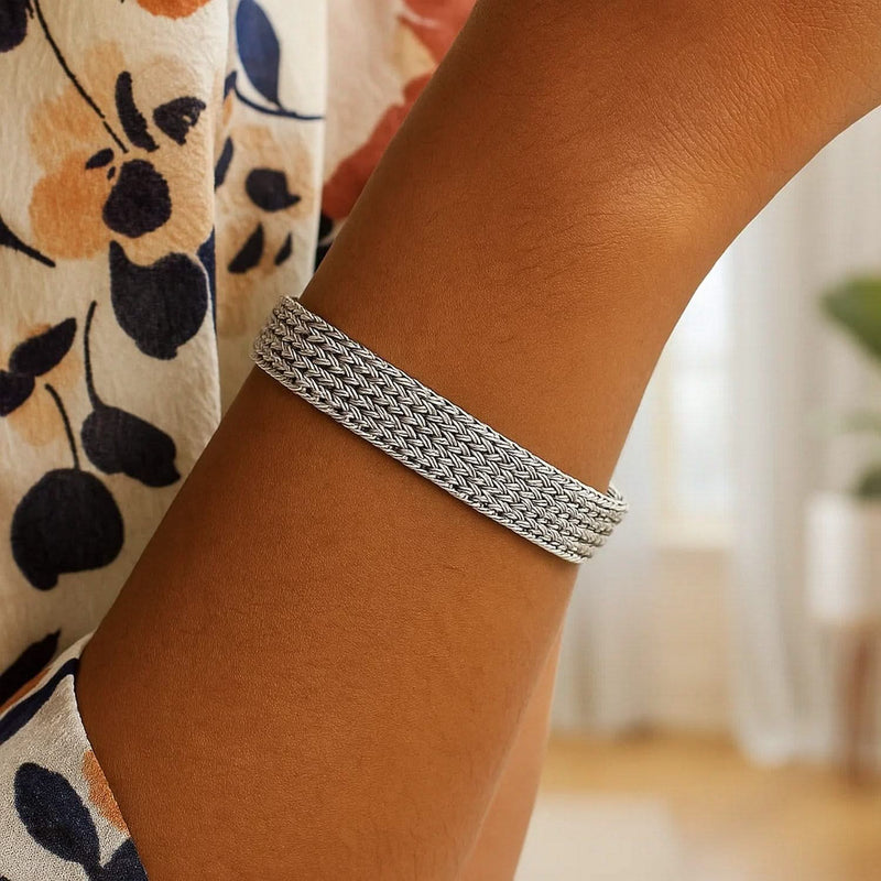 Woven Rope Bracelet with White Sapphire Accented Clasp in Sterling Silver Product Image