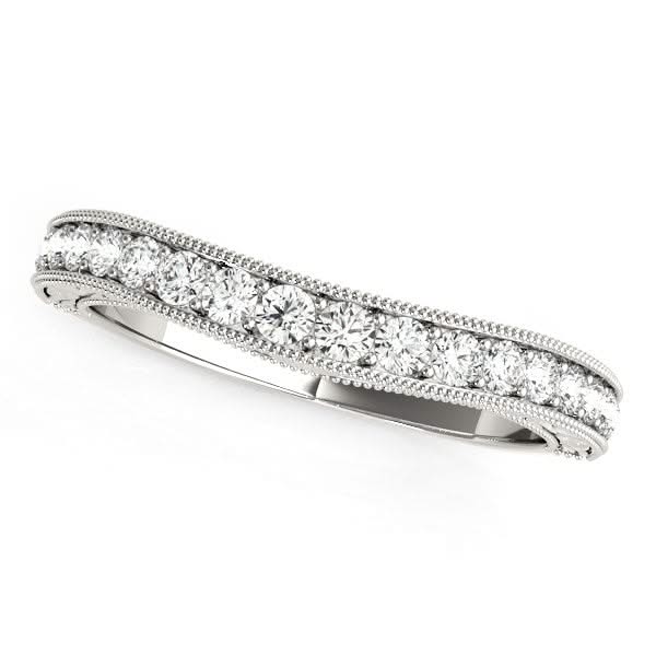 14k White Gold Bead Border Curved Diamond Wedding Ring (1/4 cttw) 14K white gold curved wedding ring with bead border diamond accents