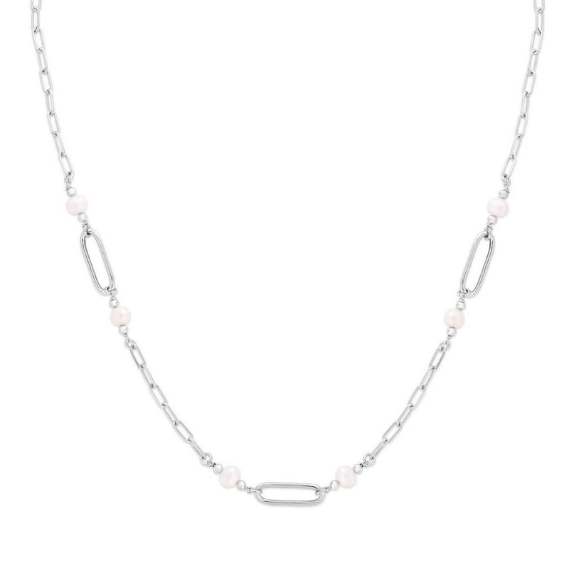 Sterling Silver Rhodium Plated Freshwater Pearl Paperclip Necklace Rhodium plated sterling silver paperclip necklace with 1 pear pearl stone