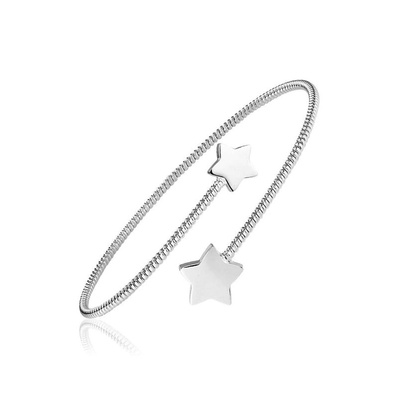 Sterling Silver Bypass Bangle with Stars 925 sterling silver bypass bangle with star ends, clasp-free slip-on