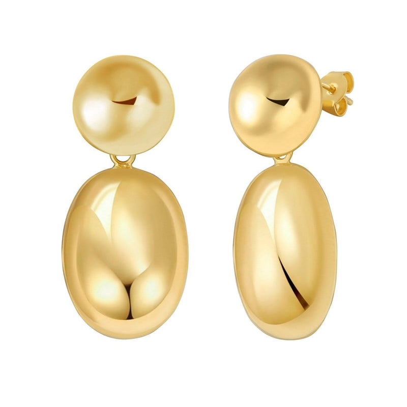 Sterling Silver Rhodium Plated Puffed Oval Double Button Drop Earrings Rhodium plated sterling silver drop earrings with puffed oval double button design