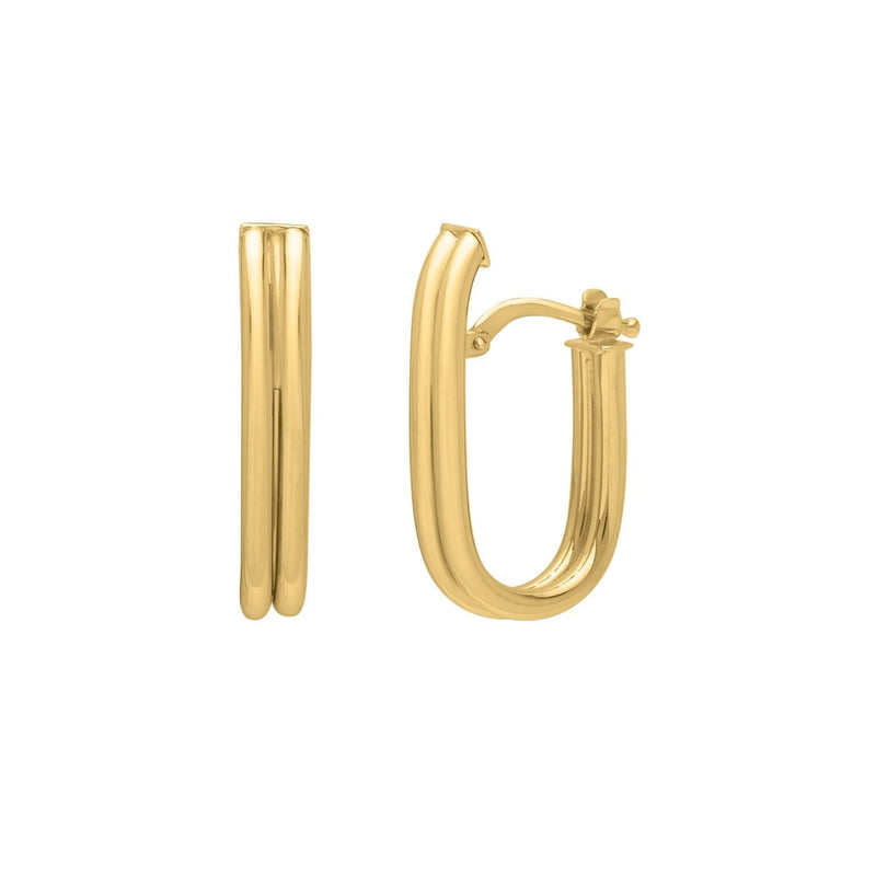 Double Oval Tube Hoop Earrings in 14K Yellow Gold 14K yellow gold double oval tube hoop earrings with rounded profile