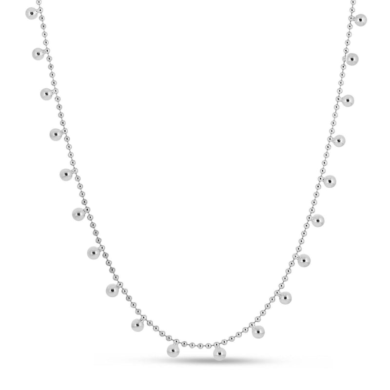 Sterling Silver Rhodium Plated Bead Necklace Sterling silver rhodium plated bead necklace with polished beaded strand