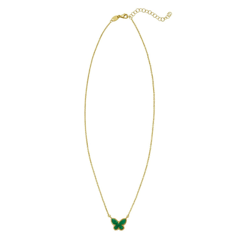 14K Yellow Gold Primavera Malachite Butterfly Necklace 14K yellow gold butterfly necklace with green malachite inlay